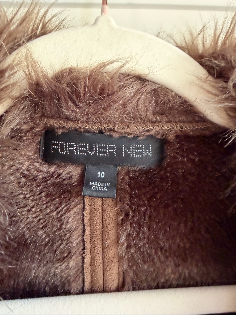 Forever New Tan Faux-Suede Trench Coat with Faux-Fur Collar - Picture 2 of 9